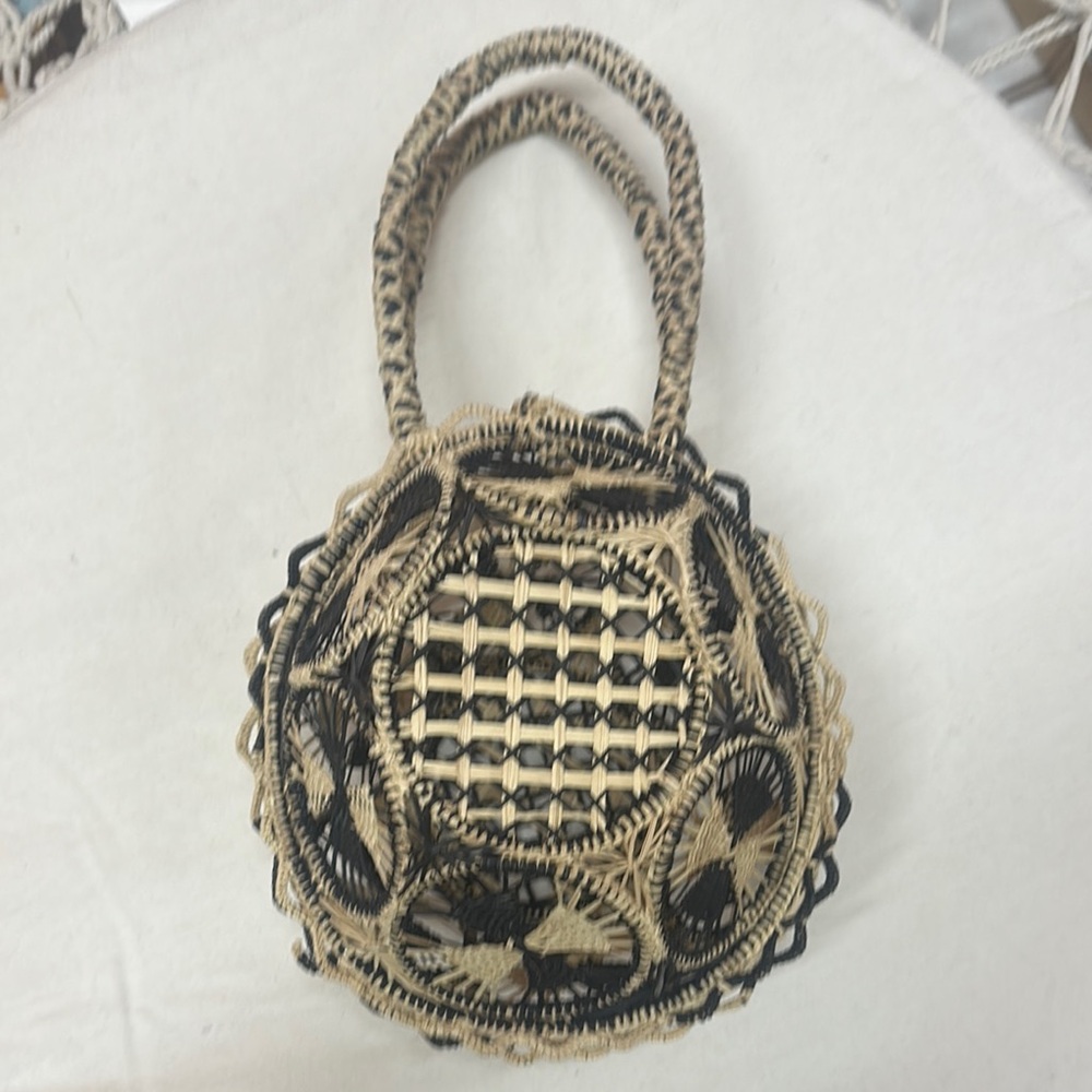Woven Beige and Black Handbag